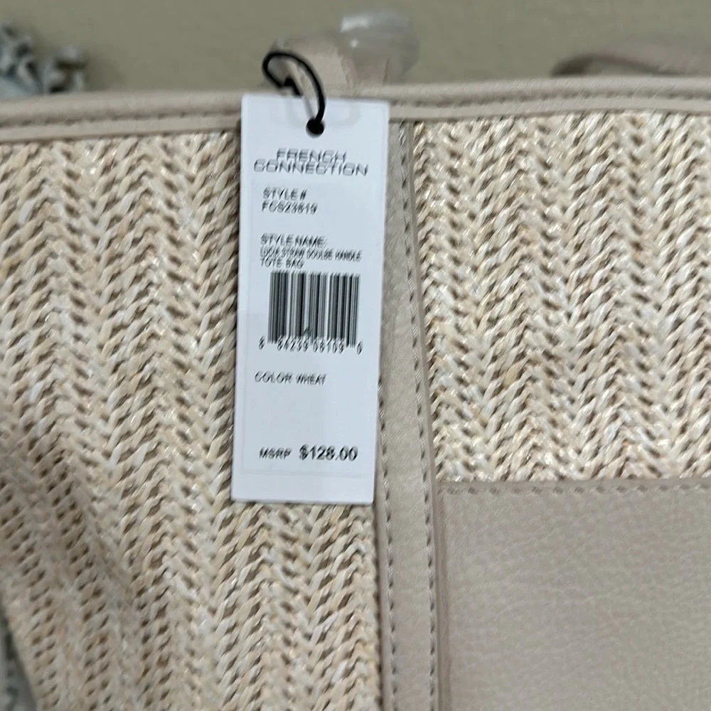 NWT French Connection straw double handle tote bag. Color wheat. Price firm